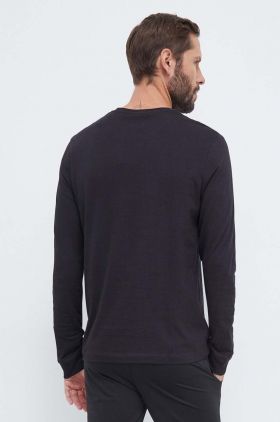 Reebok longsleeve din bumbac culoarea negru, neted