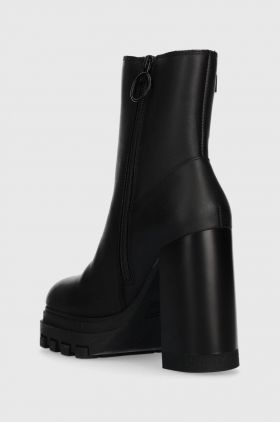 Tommy Jeans cizme de piele TJW HIGH HEEL ANKLE BOOT femei, culoarea negru, cu toc drept, EN0EN02256