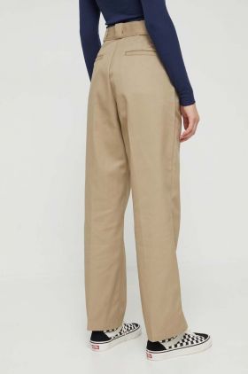 Dickies pantaloni 874 femei, culoarea bej, drept, high waist