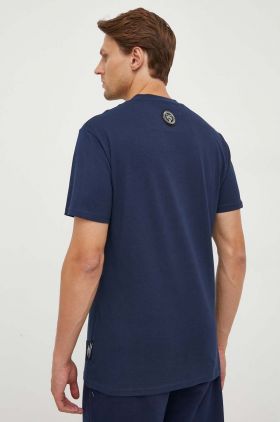 PLEIN SPORT tricou din bumbac culoarea albastru marin, cu imprimeu