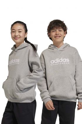 adidas bluza copii culoarea gri, cu glugă, cu imprimeu