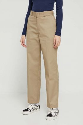 Dickies pantaloni 874 femei, culoarea bej, drept, high waist