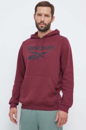 Reebok bluza barbati, culoarea bordo, cu glugă, cu imprimeu