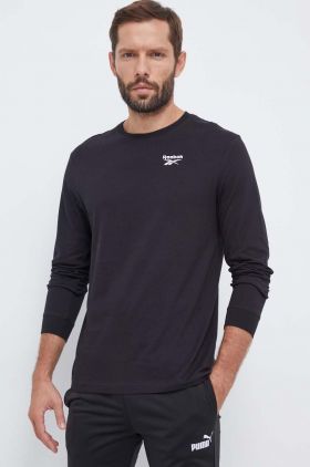 Reebok longsleeve din bumbac culoarea negru, neted