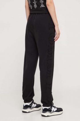 Tommy Jeans pantaloni de trening din bumbac culoarea negru, cu imprimeu