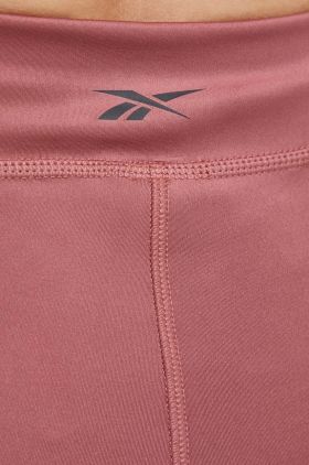 Reebok pantaloni scurți de yoga culoarea roz, neted, high waist