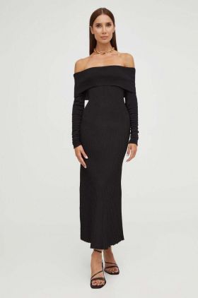 Bardot rochie culoarea negru, maxi, evazati