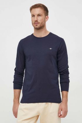 Gant longsleeve din bumbac culoarea albastru marin, neted