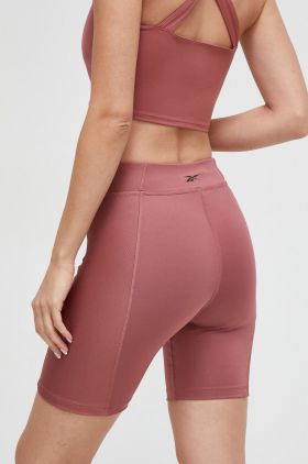 Reebok pantaloni scurți de yoga culoarea roz, neted, high waist