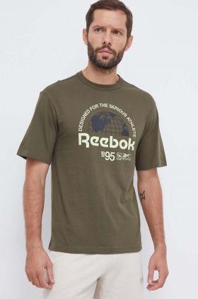 Reebok tricou din bumbac culoarea verde, cu imprimeu