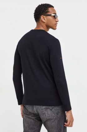 Superdry longsleeve din bumbac culoarea negru, neted