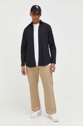 HUGO camasa din bumbac barbati, culoarea negru, cu guler clasic, slim