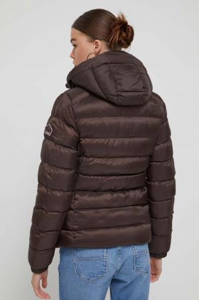 Superdry geaca femei, culoarea maro, de iarna