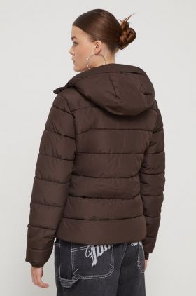 Superdry geaca femei, culoarea maro, de iarna