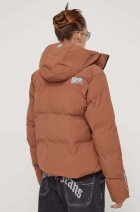 Superdry geaca femei, culoarea maro, de iarna