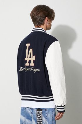 New Era jacheta bomber din amestec de lana culoarea albastru marin, de tranzitie, LOS ANGELES DODGERS