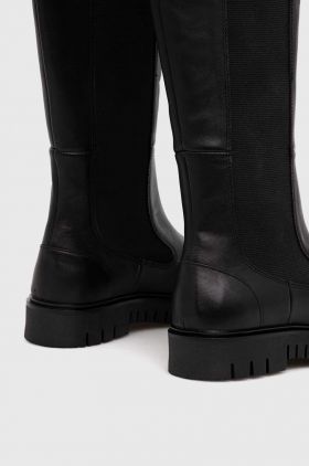 Tommy Jeans cizme TJW HIGH SHAFT BOOT femei, culoarea negru, cu toc plat, EN0EN02316