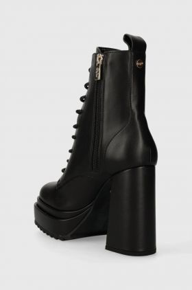 Buffalo botine May W Lace Up Boot femei, culoarea negru, cu toc drept, 1220029