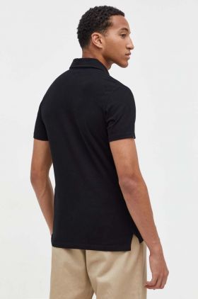 Superdry polo de bumbac culoarea negru, neted