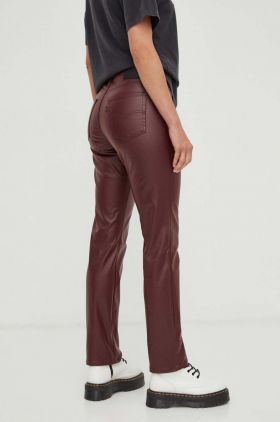 Levi's pantaloni 724 COATED STRAIGHT femei, culoarea bordo, mulata, high waist