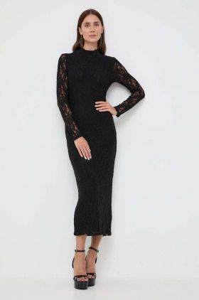 Bardot rochie culoarea negru, maxi, mulata