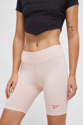 Reebok pantaloni scurti femei, culoarea roz, neted, high waist