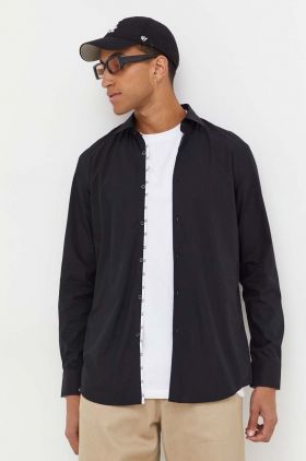 HUGO camasa din bumbac barbati, culoarea negru, cu guler clasic, slim