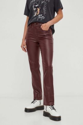 Levi's pantaloni 724 COATED STRAIGHT femei, culoarea bordo, mulata, high waist