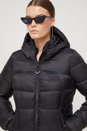 Superdry geaca femei, culoarea negru, de iarna