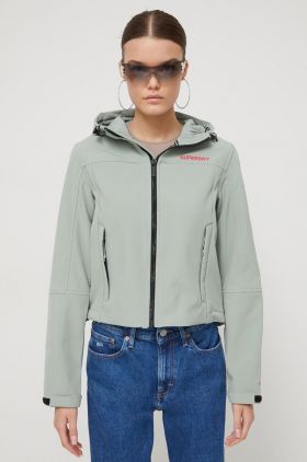 Superdry geaca femei, culoarea verde, de tranzitie