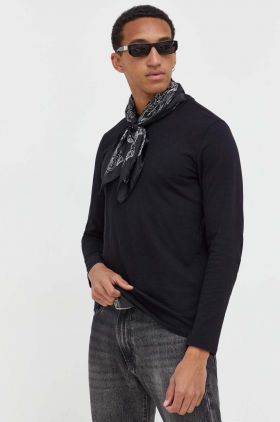 Superdry longsleeve din bumbac culoarea negru, neted