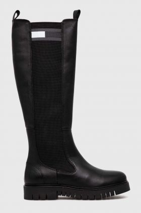 Tommy Jeans cizme TJW HIGH SHAFT BOOT femei, culoarea negru, cu toc plat, EN0EN02316