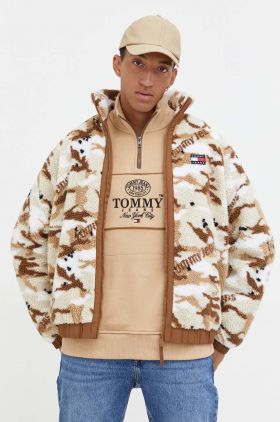 Tommy Jeans geaca barbati, culoarea maro, de tranzitie