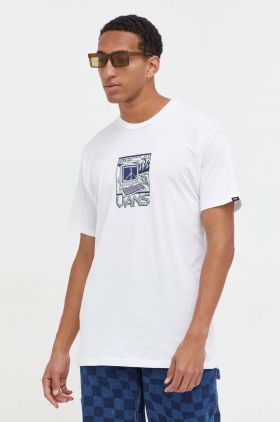 Vans tricou din bumbac culoarea alb, cu imprimeu