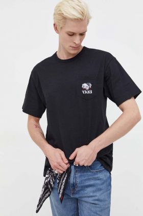 Vans tricou din bumbac culoarea negru, cu imprimeu