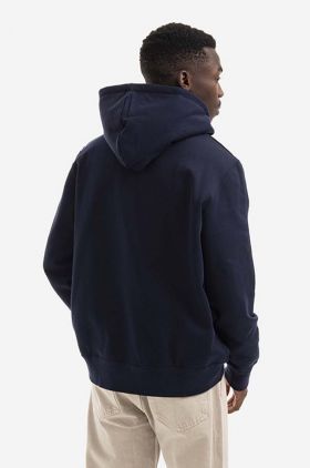 Wood Wood hanorac de bumbac Ian Crest Hoodie bărbați, culoarea bleumarin, cu glugă, cu imprimeu 10285600.2424-NAVY