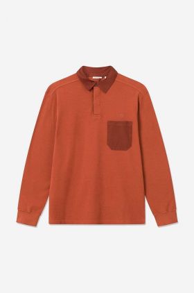 Wood Wood longsleeve din bumbac Brodie Rugby culoarea maro 12245403.2428-RUST