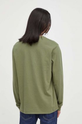 Levi's longsleeve din bumbac culoarea verde, neted