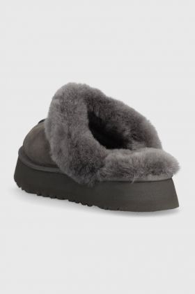 UGG papuci din piele întoarsă Disquette culoarea gri, 1122550