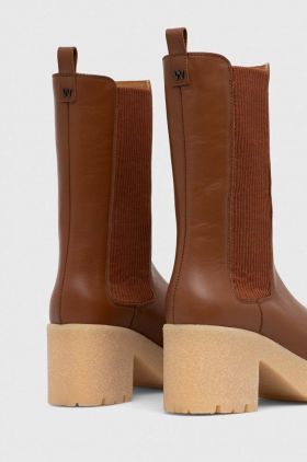 Weekend Max Mara ghete chelsea de piele Guglia femei, culoarea maro, cu toc drept, 2357960734600