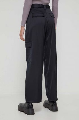 Abercrombie & Fitch pantaloni femei, culoarea negru, lat, high waist