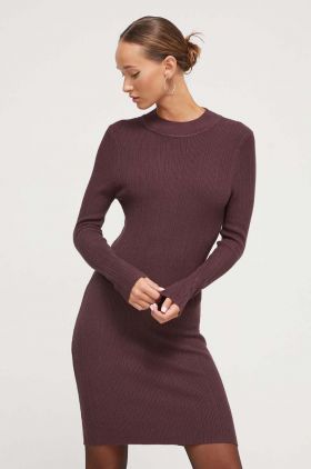 Superdry rochie din amestec de in culoarea bordo, mini, mulata