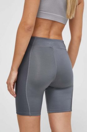 Reebok pantaloni scurți de yoga culoarea gri, neted, high waist