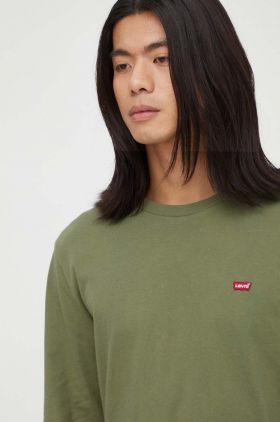 Levi's longsleeve din bumbac culoarea verde, neted