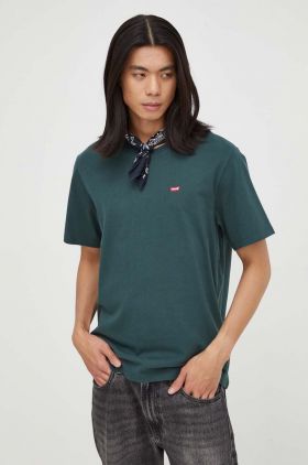 Levi's tricou din bumbac culoarea verde, neted