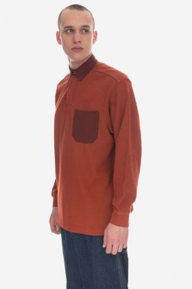 Wood Wood longsleeve din bumbac Brodie Rugby culoarea maro 12245403.2428-RUST