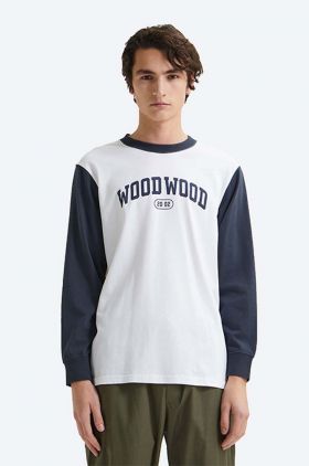 Wood Wood longsleeve din bumbac Mark IVY longsleeve culoarea alb, cu imprimeu 12135401.2489-WHITE