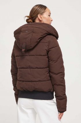 Superdry geaca femei, culoarea maro, de iarna