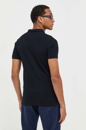 Superdry polo de bumbac culoarea negru, neted