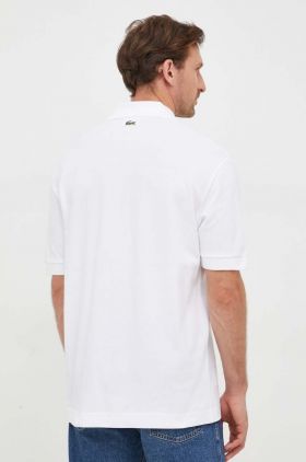 Lacoste polo de bumbac culoarea alb, cu imprimeu